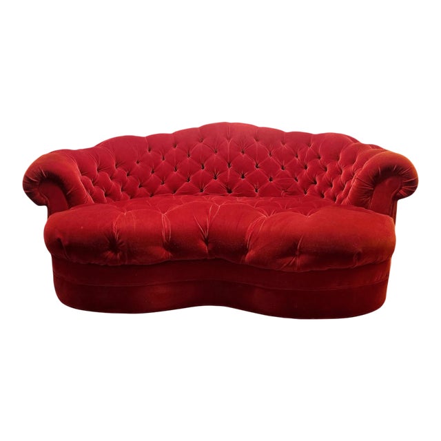 1960s Vintage Red Velvet Heart Shaped Tufted Loveseat Chairish