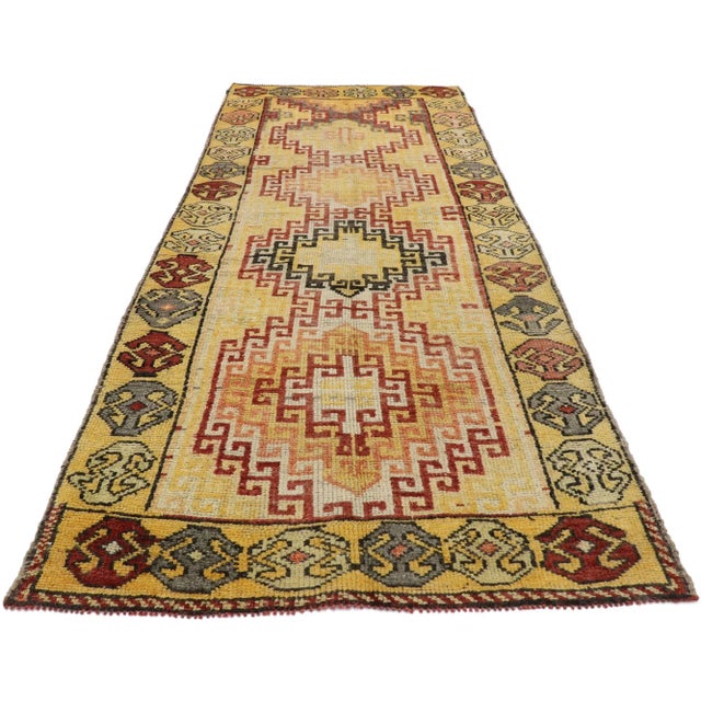 Vintage Turkish Oushak Runner Rug , 03'10 X 09'06 For Sale - Image 4 of 10