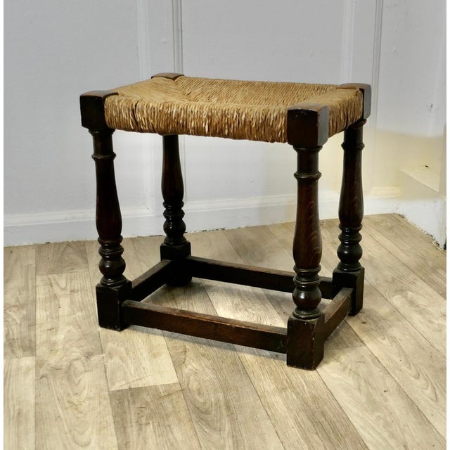 Wood Woven Rush Seated Oak Joint Stool For Sale - Image 7 of 9