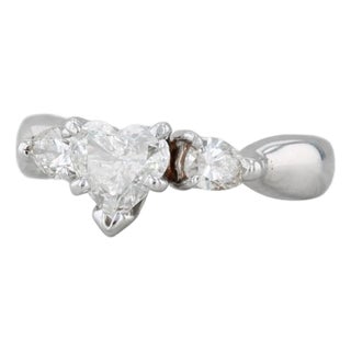 0.83ctw Diamond Heart Engagement Ring 14k White Gold Size 4.25 For Sale