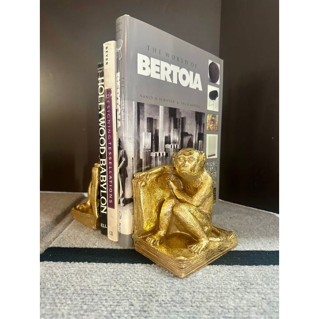 Pair | Vintage Gold Gilt Monkey Bookends For Sale In Fayetteville, AR - Image 6 of 7
