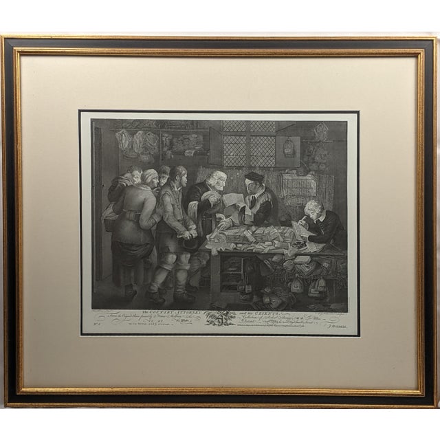 English Large Black & Gold Antique Legal Engravings, “The Country Attorney” & “The Plaintiff and Defendant” – Pair For Sale - Image 3 of 14