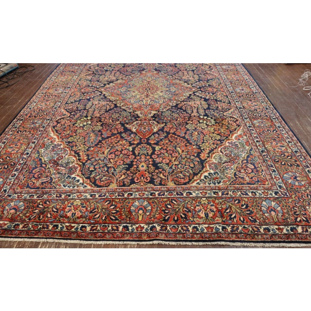 Early 20th Century Antique Persian Mohajeran Sarouk Blue Carpet, 6'11" X 10'3" For Sale - Image 5 of 11