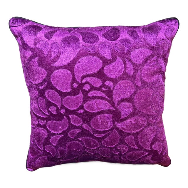 Magenta Floral Pattern Velvet Cushion Cover For Sale