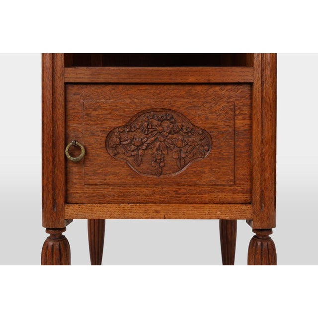 French Art Deco Nightstand in Oak with Marble Top, 1930s For Sale - Image 4 of 13