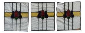 Set 3 Victorian Floral Leaded Stained Glass Window Panels Architectural Salvage