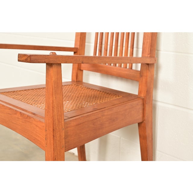 Brown Stickley Style Arts & Crafts Teak and Cane Armchairs, Pair For Sale - Image 8 of 13