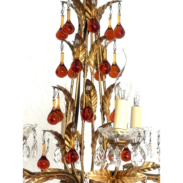 Antique Gilded Metal Murano Glass Drop Chandelier from Made Murano Glass, 1930s For Sale - Image 15 of 18