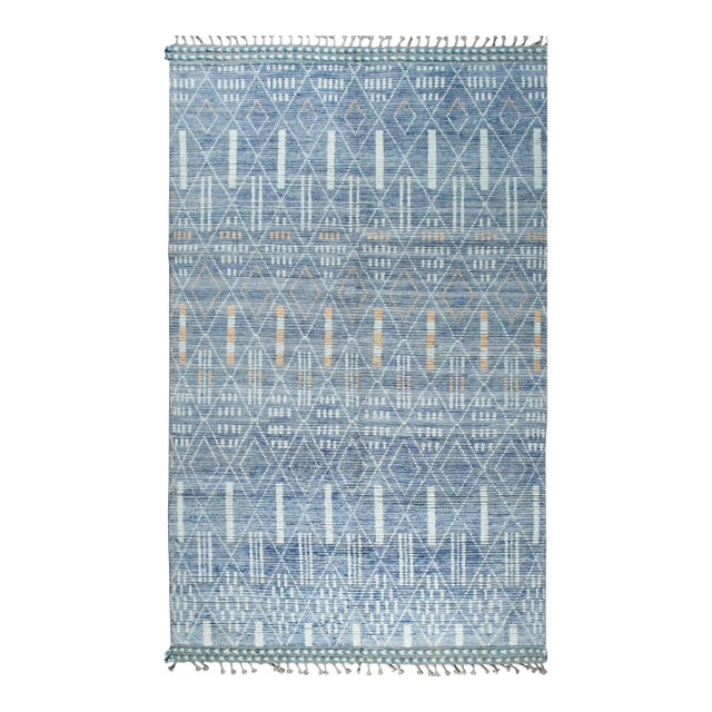 12x15 Modern Light Blue Geometric Moroccan Handknotted Wool Berbet Carpet Rug For Sale