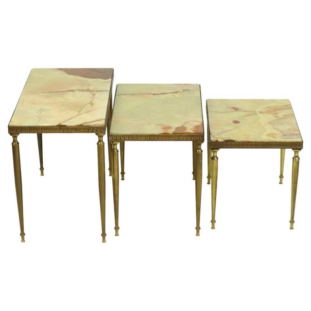 Nesting Tables in Onyx Marble and Copper, France, 1950s, Set of 3 For Sale - Image 9 of 15