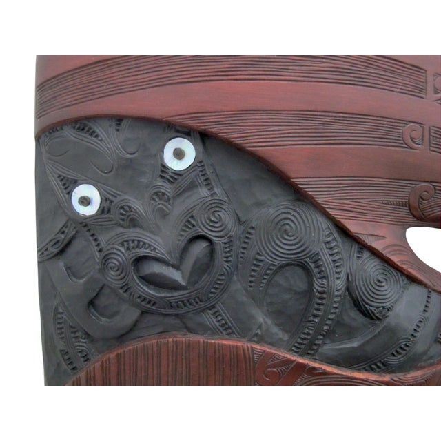 John Collins Maori New Zealand Ta Moko Carved Wood Whaikairo Rakau Mask For Sale - Image 9 of 15