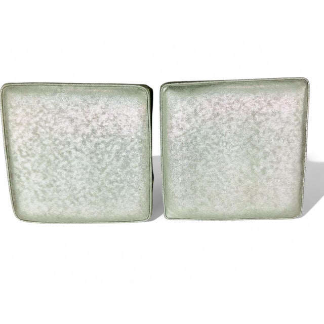 Mid-Century Modern Pair of Square Stools in Luxe Silver Shagreen Leather and Walnut Stained Legs For Sale - Image 3 of 6