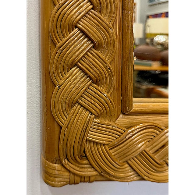 Coastal Vintage Coastal Wide Woven Braided Wicker Arched Wall Mirror For Sale - Image 3 of 7