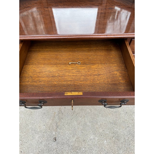 Pre-War 1930s Colonial Revival Hardwood Vanity W/ Tri-Fold Mirror — Working Lock & Keys For Sale - Image 4 of 4