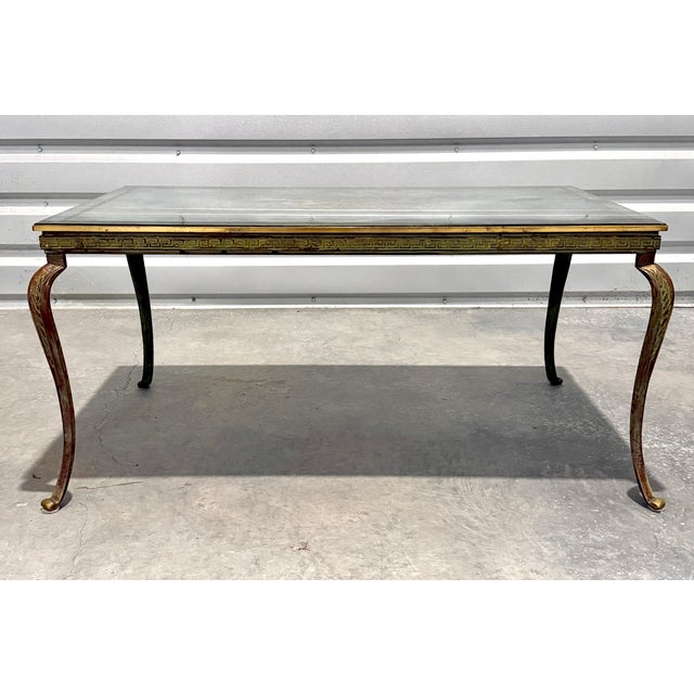 Maison Baguès Mid 20th Century French Bronze, Iron and Églomisé Glass Coffee Table With Greek Key Frieze For Sale - Image 4 of 8