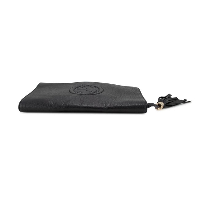 Gucci Soho Gg Black Pebbled Calfskin Leather Tassel Flap Clutch Bag For Sale In Houston - Image 6 of 10