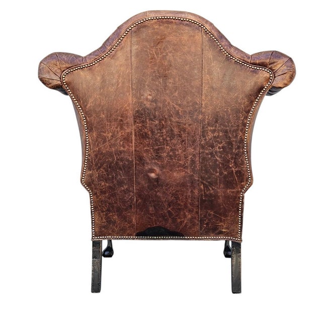 Attributed to Old Hickory Tannery Style Leather Wingback Tufted Chair For Sale - Image 18 of 18