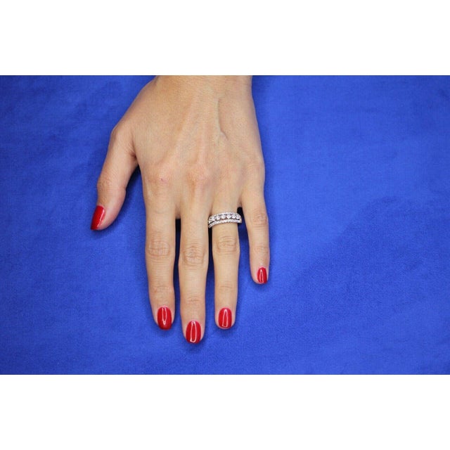 Silver Brilliant White Diamond Three Row Pave Set Cocktail Statement Fashion Wedding Band, Size 7 For Sale - Image 8 of 10