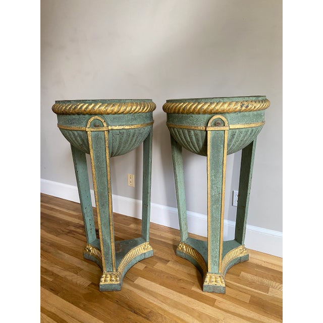 Pair of Antique Painted Iron Athenian Planters For Sale - Image 4 of 10