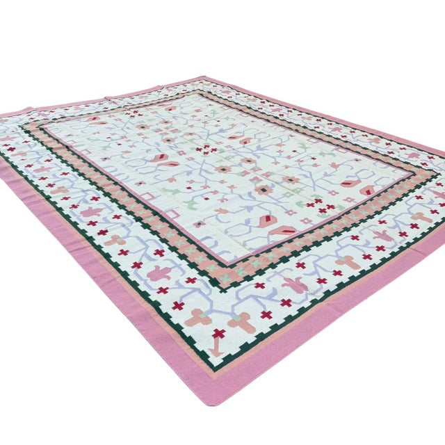 Handmade Indian Pastel Flatweave | Dhurrie Kilim | 12x15 For Sale - Image 4 of 6