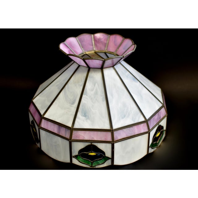Early 20th Century Tiffany Style Glass Ceiling Light Lamp Shade Floral Excellent For Sale - Image 13 of 16