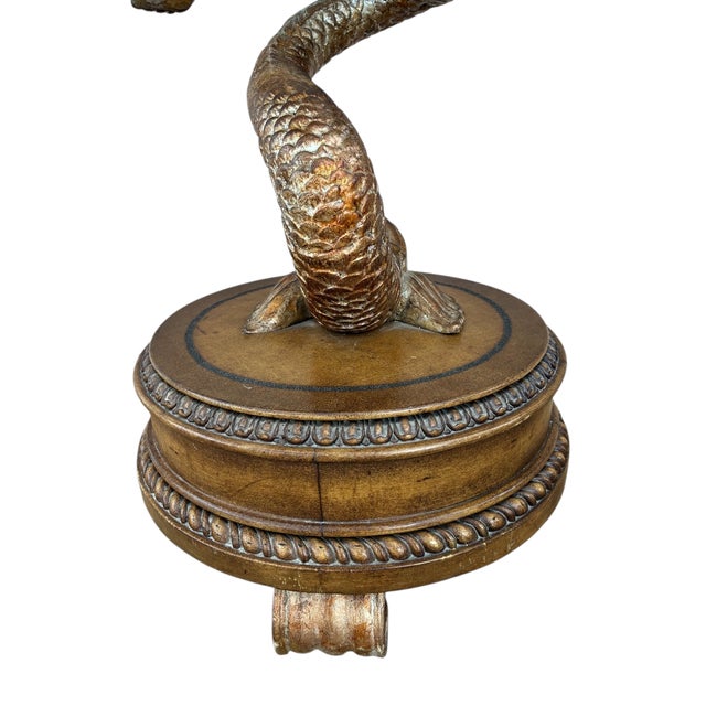 1990s Dolphin Koi Baroque Side End Table Serpent Gold Gilt Pedestal With Drawer For Sale - Image 4 of 18