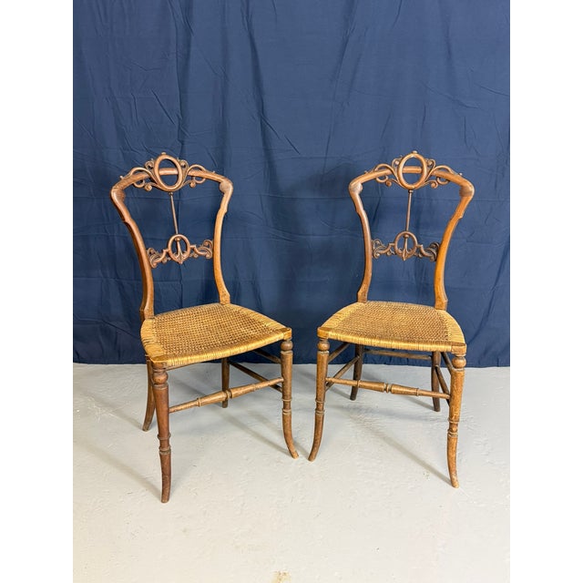 Antique Late 19th Century Victorian Walnut Bedroom Chairs, Set of 2, in Very Good conditions. Designed 1890 to 1919