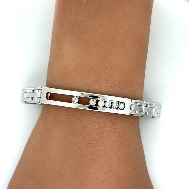 14k White Gold Diamond Slide-Bezel Link Italian Men's Bracelet For Sale - Image 9 of 9