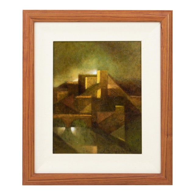 Abstract Chiaroscuro Landscape, Oil on Canvas Painting by Francois Gentilini, 1976 For Sale
