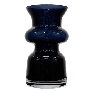 Italian Sculptural Blue Murano Glass Vase with Clear Glass Base, 1970s For Sale
