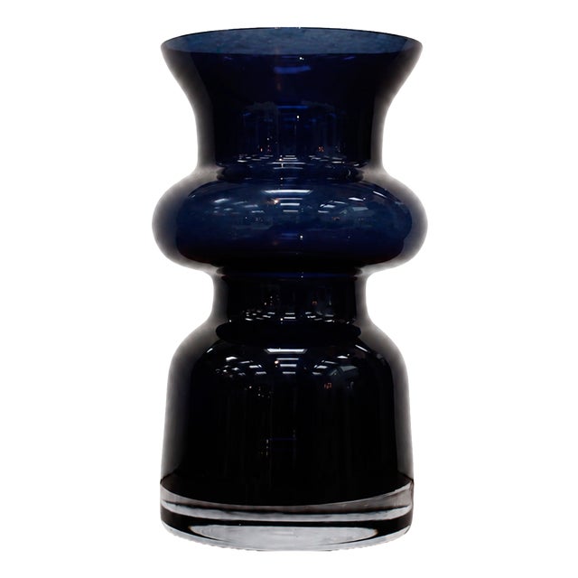 Italian Sculptural Blue Murano Glass Vase with Clear Glass Base, 1970s For Sale