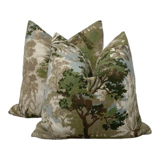 Thibaut Green & Beige Lincoln Toile 22" Pillows - a Pair For Sale