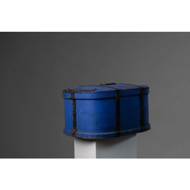 Wood Early 19th Century Swedish Antique Bright Blue Travelling Box For Sale - Image 7 of 11