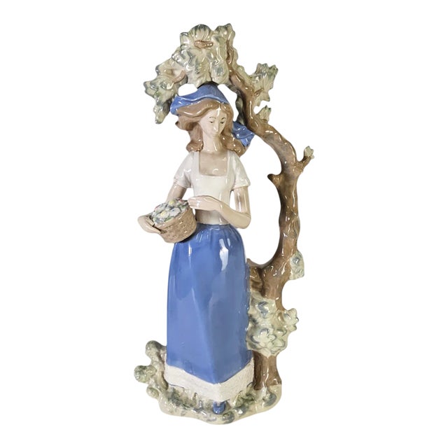 Tengra Maiden Flower Basket & Tree Porcelain Figurine 15" For Sale