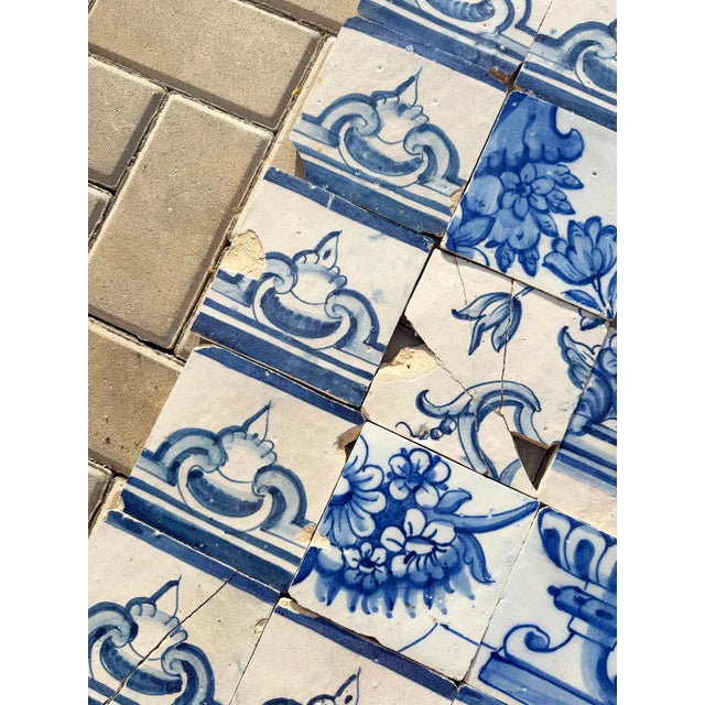 Antique 18th Century Portuguese Blue & White Flowerpiece on a Classical Stand Tile Mural For Sale - Image 10 of 16