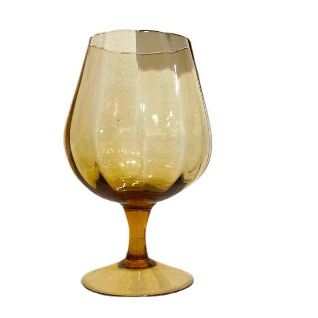 1960s Vintage Empoli Umber Amber Glass Optic Brandy Snifter For Sale - Image 5 of 5