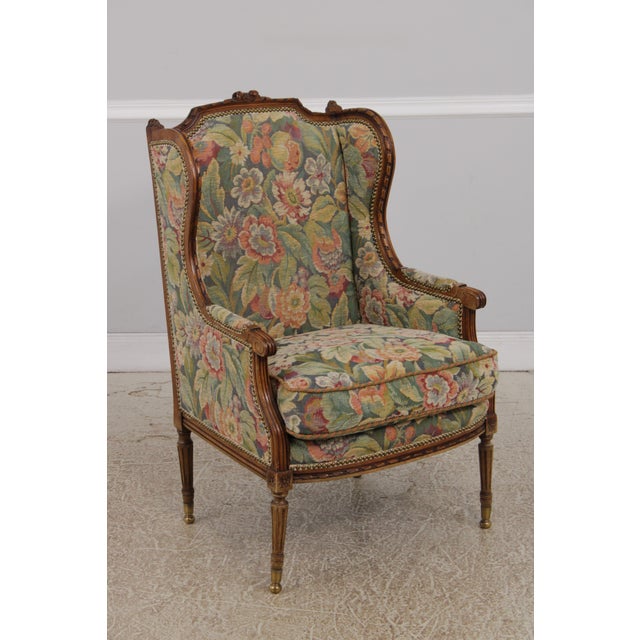 French Antique French Style Needlepoint Wing Chair For Sale - Image 3 of 13