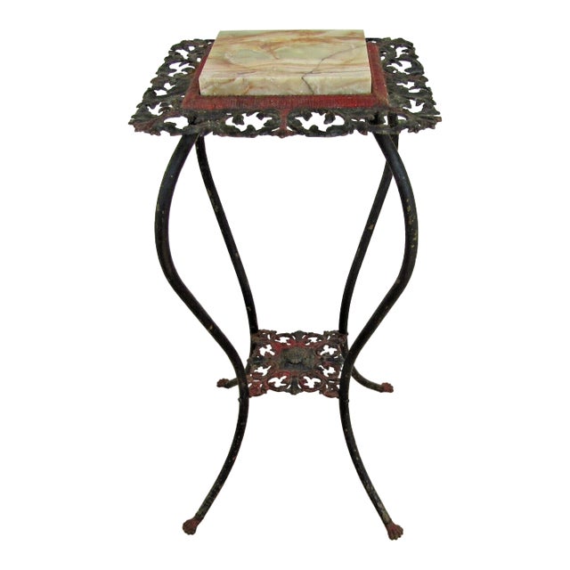 19th Century American Cast Iron Marble Top Lamp Plant Stand For Sale