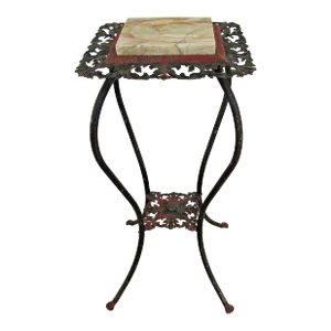 19th Century American Cast Iron Marble Top Lamp Plant Stand