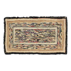 American Hooked Rug With Variegated Design in Black, Brown and Taupe 2'4"x5'2"