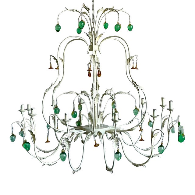 Vintage Regency Monumental Jade Crystal Drop Chandelier For Sale