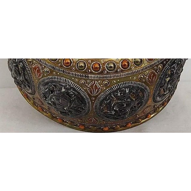 Metal Antique 19th Century Thanjavur Tri-Metal Bowl - Hand-Hammered Silver and Copper on Brass - Tanjore South Indian Art For Sale - Image 7 of 11
