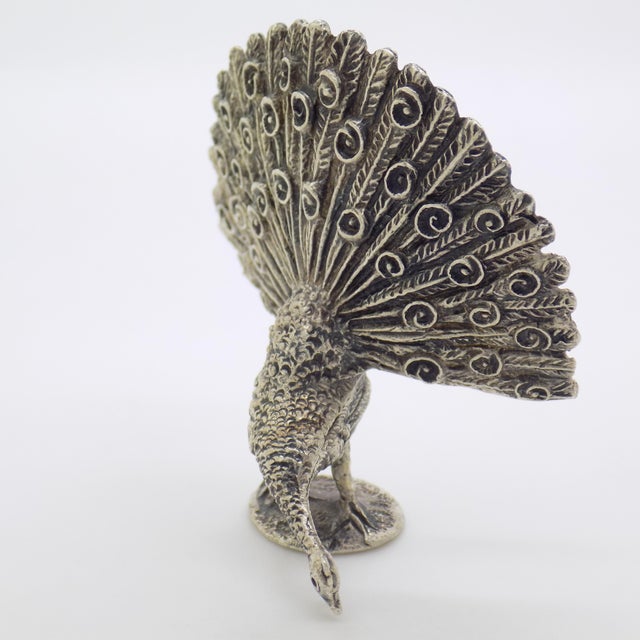 Vintage Italian Handmade Genuine Silver Rare Pecock Solid Figurine Sculpture For Sale - Image 6 of 10