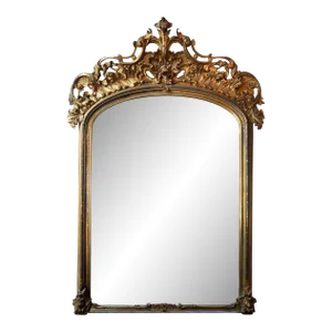 Antique Overmantel Mirror With Hand Carved, Giltwood Frame