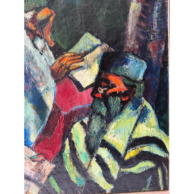 Abram Tromka, Rare Large Judaica Oil Painting Jewish 2 Rabbis Painting Abram Tromka WPA Artist, c.1930's-1950's For Sale - Image 13 of 16