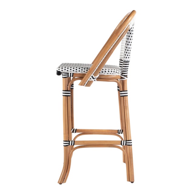 Lila Rattan 28 in. Seat Height Bar Stool with Back and Footrest, Black For Sale In Chicago - Image 6 of 9