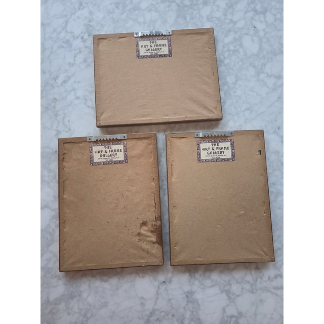 Brown Set of Three Framed Asian Watercolors on Silk, Mid-20th Century For Sale - Image 8 of 9