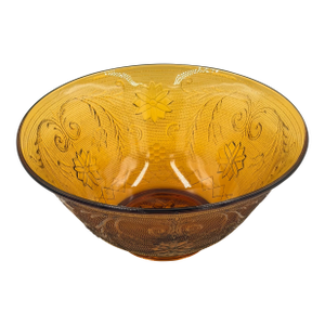 1960s Indiana Sandwich Glass Tiara Amber Round Serving Bowl 10"