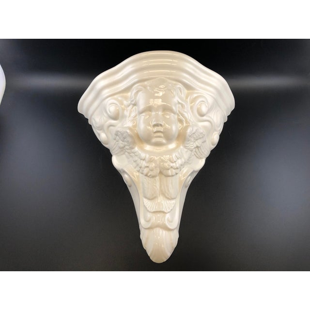 Gien White Ceramic Wall Consoles with Cherub Faces, 1980s, Set of 2 For Sale - Image 14 of 15