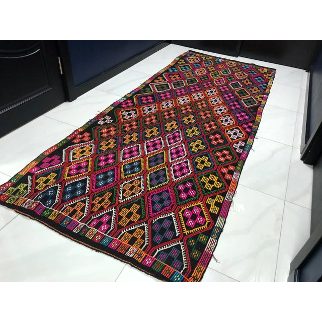 Textile 1960s Vintage Colorful Patterned Rug- 3′10″ × 9′8″ For Sale - Image 7 of 11